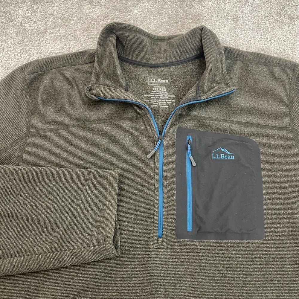 LL Bean 1/4 Zip Pullover Mens XXL Slightly Fitted Textured Pocket Nylon 2XL